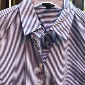 Ann Taylor Fitted Blue/White Striped Shirt, Sz 4